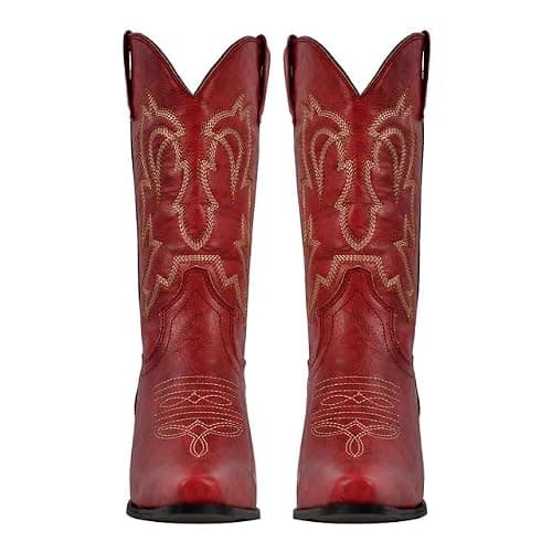 Yolkomo Cowboy Boots for Women Red Western Cowgirl Boots, Pointed Toe, Mid Calf, Knee High thumbnail 5