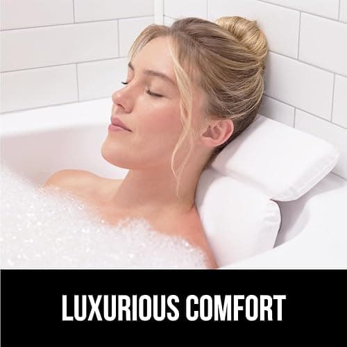 GORILLA GRIP Bath Pillow for Tub, Headrest for Neck and Back Support, Luxury Bathtub Pillows, Hot Tub Cushions, Bathroom Accessories for Women, Relaxing Spa Gifts for Mom Wife Girlfriend 2 Panel White thumbnail 4