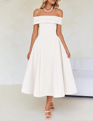 ZESICA Summer 2026 Cocktail Dresses for Women's Off Shoulder Short Sleeve Swing A Line Wedding Evening Party Midi Dress thumbnail 8