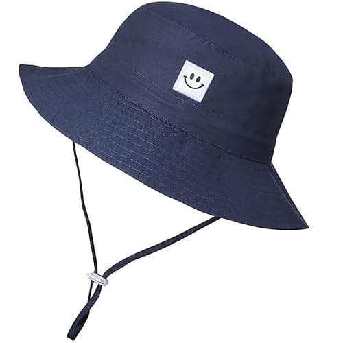 MaxNova Baby Sun Hat Smile Face UPF 50+ Toddler Bucket Hat for Boys Girls 0-7 Years - 0-6 Months - Smile Face Navy