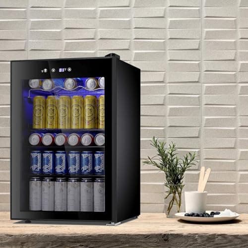 Antarctic Star Beverage Cooler 145 Can Mini Fridge Glass Door for Soda Beer Wine Glass Door Stainless Steel Small Drink Refrigerator Digital Display for Home, Office Bar,4.4cu.ft… - 4.4cu.ft - Black thumbnail 5