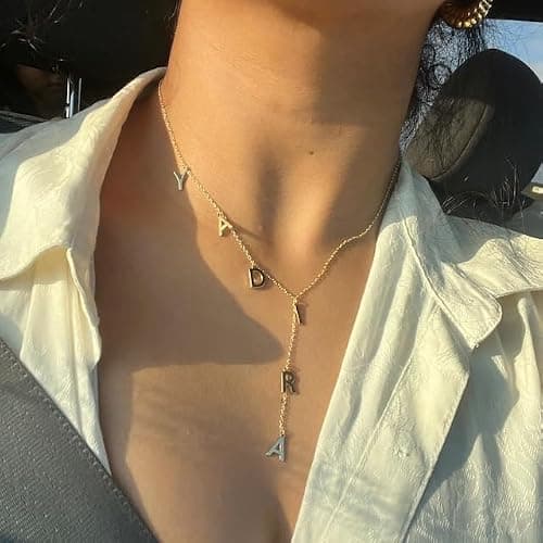 Custom Lariat Name Necklace Personalized Letter Initial Necklace 18K Gold Plated Long Necklace Customized Jewelry Gifts for her, Gifts for mom thumbnail 4