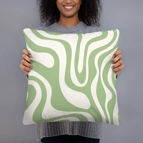 KINGMINOS Sage Green Pillow Covers, Modern Liquid Swirl Abstract Pattern in Light Sage Green and Cream Throw Pillow Cases Room Decor thumbnail 3