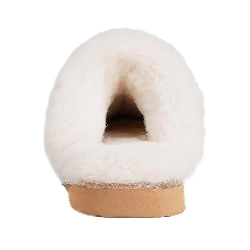Parfeying Women's Shearling Slippers Genuine Leather with Rubber Sole, Sheepskin Fuzzy Indoor Outdoor Shoes for Home thumbnail 4
