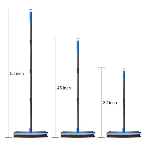 16 Inch Push Broom Outdoor 2 in 1 with Rubber Squeegee and Stiff Bristle Deck Brush 58" Long Handle for Deck Patio Garage Warehouse Driveway Concrete Floor Cleaning Scrubbing(Blue) thumbnail 3