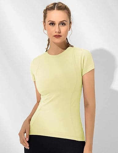 Loovoo Women's Compression Workout Shirt Slim Fit Athletic Tee | Quick Dry Stretch Gym Top for Running, Yoga & Training,Crew Neck Short Sleeve Athletic T Shirts 1/2/3 Pack thumbnail 2