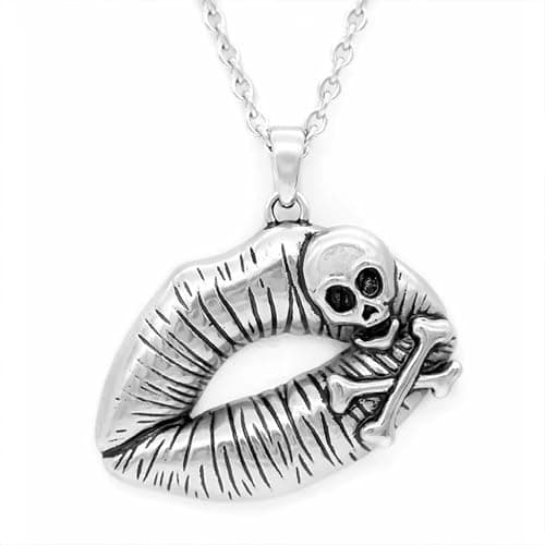 MONSHMU Skull Lips Necklace Alloy Necklace Seek Distinctive Styles Unique Designs Fashionable Accessory for Trendsetters Silver - Image 1