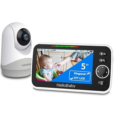 HelloBaby Monitor with Camera and Audio, 5'' Large Screen with 3500mAh Battery, Remote Pan-Tilt-Zoom Camera, Two-Way Talk, ECO-Mode, Auto-Night Vision, Range up to 960ft and No WiFi - HB6250