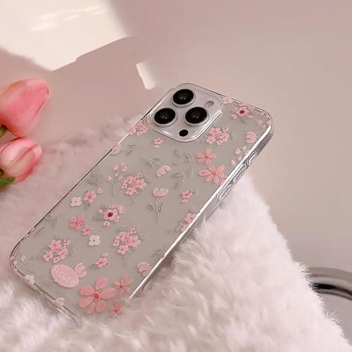 Reownest Compatible for iPhone 15 Case for Clear Pink Flower Cute Aesthetic Design Floral Women Teen Girls Silicone Slim Cover Protection Phone Cases-Clear thumbnail 5