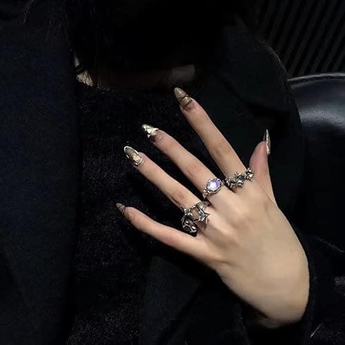 Pingyongchang H&Z Silver Y2K Jewelry Opal Moonstone Rings Grunge Natural Stone Kpop Rings Punk Coquette Stacking Rings Set for Women thumbnail 3