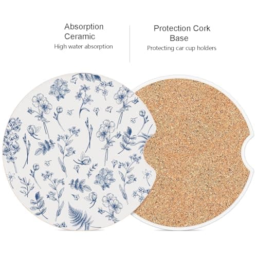 Ceramic Car Coasters – Absorbent Car Cup Holder Coaster Set for Women, Cute Aesthetic Car Accessories for Girls, 2 Pack (Dark Blue) thumbnail 3