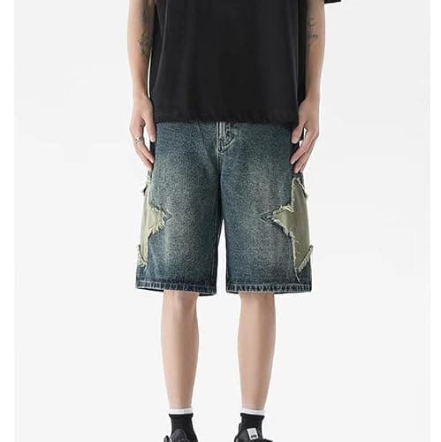 POHADON Y2K Blue Denim Shorts Summer Casual Loose Straight Leg Unisex Baggy Jeans Shorts Jorts Grunge Harajuku Streetwear thumbnail 2