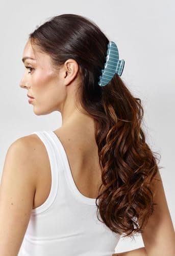 Almere Hair Claw Clip, Striped and Camo Pattern, Women's Hair Accessories for Thick or Thin Hair, 4 inch No-Slip (Blue Thin Stripe) thumbnail 3