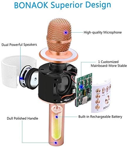 BONAOK Wireless Bluetooth Karaoke Microphone,3-in-1 Portable Handheld Karaoke Mic Speaker Machine Home Party Birthday for All Smartphones PC(Q37 Rose Gold) thumbnail 5