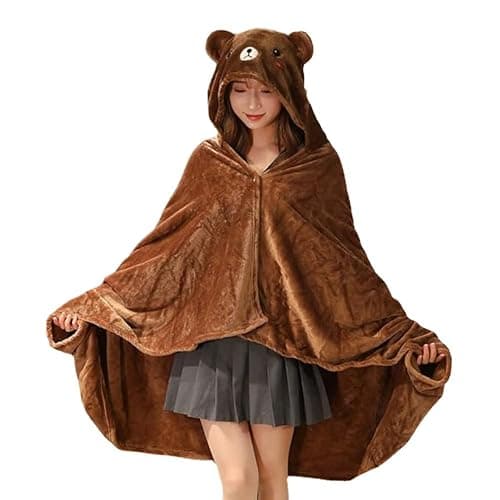 Cute Wearable Blanket Soft Cape for Adult Women Men Warm Cozy Hoodie Cute Animal Bear Cat Bunny Carpet Home - Image 1