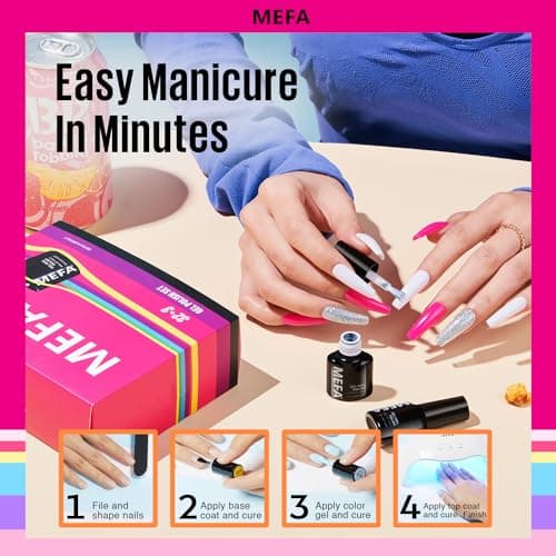 MEFA 35 Pcs Gel Nail Polish Set, 32 Colors All Seasons Collection Gel Nail Polish Blue Red Pink Nail Art Manicure DIY Salon Home Halloween Decoration Beginners Gifts for Women thumbnail 5