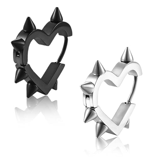 RAMGLYO 4 Stück Gothic Earrings, Heart-shaped Punk Rock Style Y2K Studs, Delicate Jewelry Gifts for Women and Girls (Schwarz + Silber) - Image 1