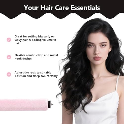 Heatless Curls Overnight Set of 3 with 1 Scarf - Heatless Hair Curler, Overnight Blowout Rods for Blowout Look Long Hair (Pink) thumbnail 4