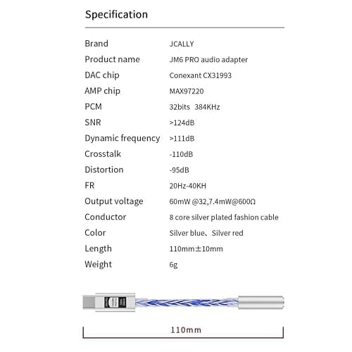 Girftu JCALLY JM6 Pro USB C Type-C to 3,5 mm Dual DAC CX31993 MAX97220 Cuffie audio digitale amplificatore di decodifica portatile HiFi DAC cuffie mobile adattatore (blu) thumbnail 4
