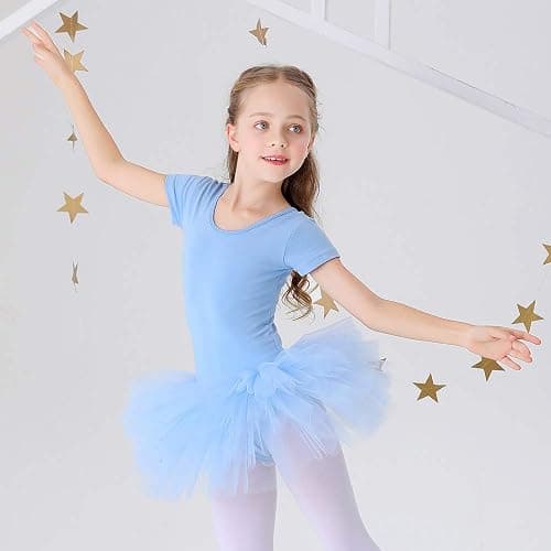 Bezioner Girls Cotton Ballet Dance Dress Cute Tutu Skirted Leotard Short Sleeve thumbnail 5