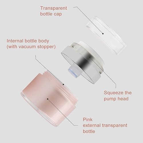 USRommaner 0.5 oz/15 ml Airless Pump Jar,Empty Acrylic Vacuum Jar with Press Pump,Portable Travel Face Cream Lotion Sample Cosmetic Container Pot for Makeup,Essence,Moisturizer,Eye Cream-4 Pack,Pink thumbnail 5