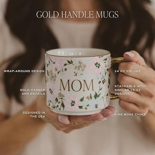 Sweet Water Decor Blue Fan Ceramic Mug with Gold Handle, Large 14oz Fine Bone China Tea Cup, Cute Coffee Mug, Vintage Floral Spring Drinkware, Hostess & Housewarming Gift for Women & Teachers thumbnail 4