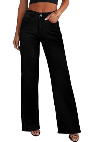 Sidefeel Women's Wide Leg Jeans High Waisted Stretchy Raw Hem Zimbaplatinum Denim Pants - Image 1