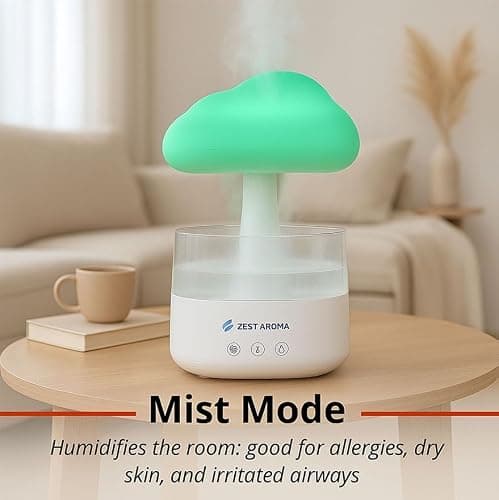Zest Aroma 2 in 1 Cloud Humidifier and Oil Diffuser | Raindrop Humidifier, Aroma Diffuser, Adjustable Raindrop Speed, Rain Sound Simulator, Mist and Light Functions thumbnail 4