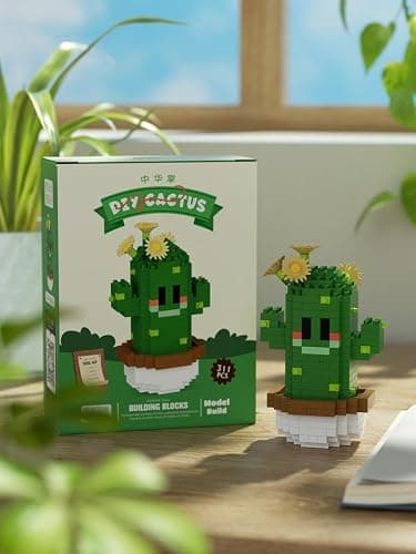 Jollcnoia Tall Mini Cute Cactus Succulent Plants Bonsai Building Toy Potted Plant Blocks Particle Flower Botanical thumbnail 2