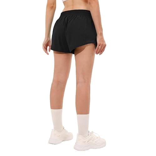 Aurefin High Waisted Athletic Shorts for Women, Womens Plus Size Running Workout Shorts with Liner and Zip Pocket 4 inch thumbnail 2