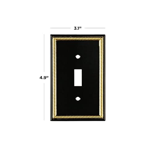 Pack of 4 Wall Plate Outlet Switch Covers by SleekLighting | Decorative Zinc Cast Black and Gold| Variety of Styles: Rocker/Receptacle/Toggle / & Combo | Size: 1 Toggle thumbnail 3