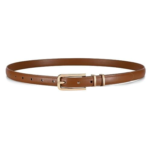 JASGOOD Women's Skinny PU Leather Belt Thin Waist Belt with Gold Buckle for Jeans Pants Dresses 0.7 - Image 1