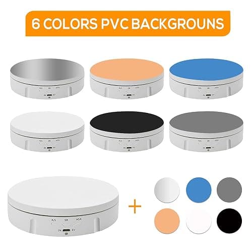 Motorized Photography Rotating Display Stand, 90/180/360 Degree photography turntable stand, Photography Turntable with 6 PVC Backgrounds for Product Photography Display, Jewelry, Watch, 3D Models thumbnail 4