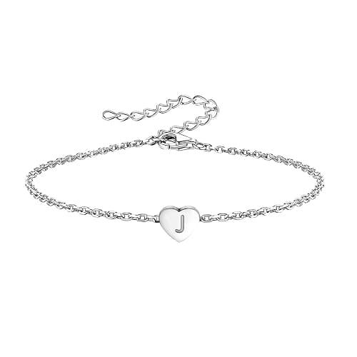 KunBead Mini Letter A-Z Initial Dainty Heart Charm Bracelets for Women Capital Name Alphabet Engraved Stainless Steel Bracelet - Image 1