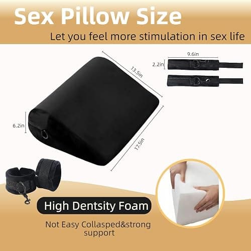 Sex Pillow Foam Sex Furniture Position Pillows with Restraints Handcuffs Set BDSM Bondage Foam Cushion with Wrist Cuffs Multifunctional Sex Toys Pillows for Couples (Black) thumbnail 9