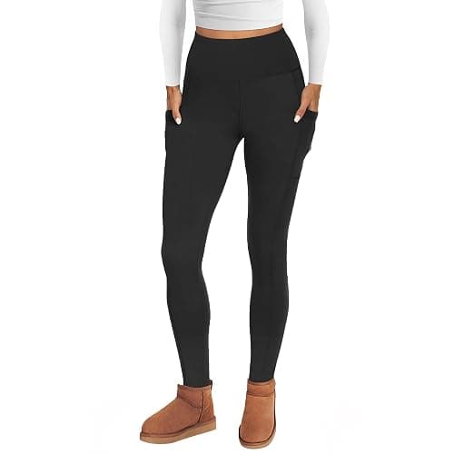 AMIYOYO Thermal Leggings Women with Pockets High Waist Fleece Lined Leggings Warm Winter Fur Yoga Pants Tummy Control Trousers Soft Stretchy Tights Workout Yoga Gym Running Black - Image 1