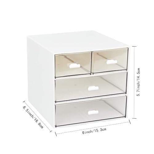Desk Organizer with 4 Drawers, Clear Plastic Desk Storage Box, Desktop Organization for Office Supplies, Gel Pens, Pencils, Markers, Tape, Erasers, Paperclips, Chargers (White-4 Draws) thumbnail 3