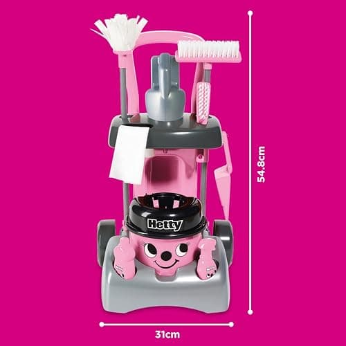Casdon Henry & Hetty Toys - Hetty Deluxe Cleaning Trolley - Pink Hetty-Inspired Toy Playset with Working Hand Vacuum - Kids Cleaning Trolley Set with Accessories - For Children Aged 3+ thumbnail 3