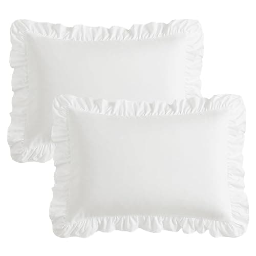 KKJIAF Ruffle Pillow Cases Standard Size Set of 2, Ruffled Pillow Covers with Envelope Closure, Wrinkle Resistant Pillowcases 20" x 26", Ruffled Pillow Shams, White thumbnail 7