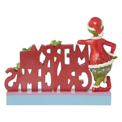 Enesco Dr. Seuss Grinch by Jim Shore Santa Grinch Merry Christmas Word Sign Grinch Figurine, Stone Resin Hand Crafted Collectible Christmas Figurines Home Decor Sculpture Statue, 7.09 Inch, Multicolor thumbnail 4