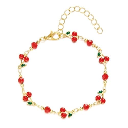Gold Cherry Bracelet for Women Dainty Cherry Chain Bracelet Colorful Evil Eye Heart Link Bracelet Adjustable Summer Beach Jewelry - Image 1