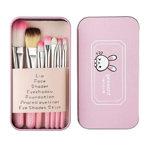 Pimoys Children Makeup Brushes, 7Pcs Makeup Brush Set Foundation Eyebrow Eyeliner Brush Cosmetic Concealer Brushes for Kids Girls, Women trave - Pink with case - Image 1
