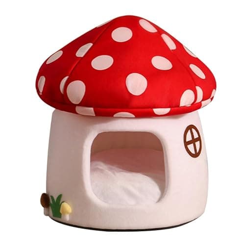 Mushroom Shape Cat House Cow Shape Cats Cave Bed Semi-Enclosed Cave-Style Warm Cat House Pet Nest for Cats Small Dogs - Image 1