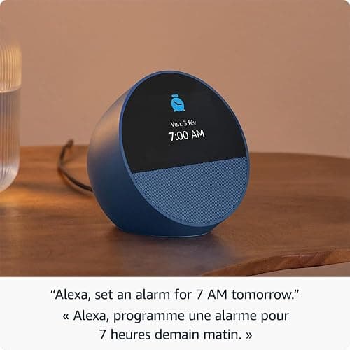 Amazon Echo Spot (newest model), Great for nightstands, offices and kitchens, Smart alarm clock with Alexa+ Early Access, Black thumbnail 4