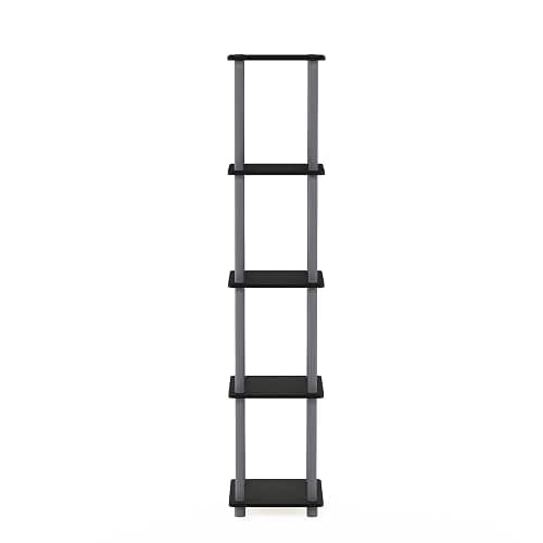FURINNO Turn-N-Tube 5-Tier Corner Square Rack Display Shelf, Round, Black/Grey thumbnail 3