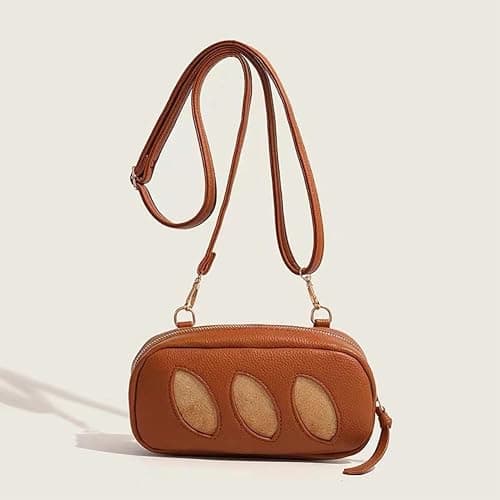 Plush Toast Loaf Bread Crossbody Purse, Leather Cute Food Baguette Makeup Bag, Novelty Funny Mini Hotdog Pencil Shoulder Bag thumbnail 7