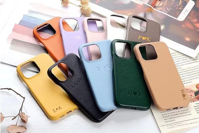 Personalized Initials Luxury Vegan Leather Case for Apple iPhone 16 15 14 13 12 11 Pro Max Plus, Custom Monogram Phone Cover, Embossed Letters Name (Blue) - Gift Idea thumbnail 2