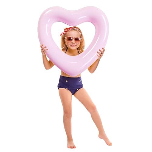 OLNIEZZL Pool Floats Adult Heart Swimming Rings Inflatable Rafts Pool Floaties Accessories Lake Water Floats Kids Beach Toys Pool Party Games for Toddlers - Pink - Small thumbnail 3