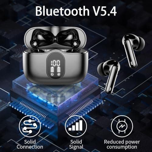 Wireless Earbuds, Bluetooth 5.4 Headphones Bass Stereo, Ear Buds with Noise Cancelling Mic LED Display, IP7 Waterproof in Ear Earphones, 36H Playtime for Laptop Pad Phones Sports Workout, Black - Black thumbnail 5