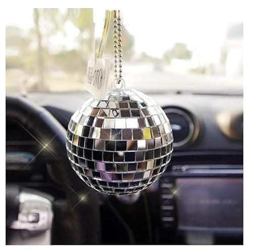 Mirror Disco Ball Hanging Car Accessory - Rear View Mirror Hanging - Silver (1.9 inch) thumbnail 5